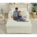 Chaise longue in velluto a coste beige da 121,4 cm con pouf