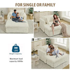 Chaise longue in velluto a coste beige da 121,4 cm con pouf