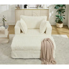 Chaise longue in velluto a coste beige da 121,4 cm con pouf