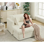 Chaise longue in velluto a coste beige da 121,4 cm con pouf