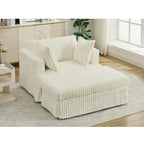 Chaise longue in velluto a coste beige da 121,4 cm con pouf