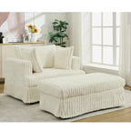 Chaise longue in velluto a coste beige da 121,4 cm con pouf