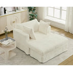 Chaise longue in velluto a coste beige da 121,4 cm con pouf