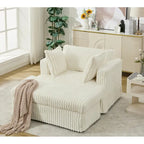 Chaise longue in velluto a coste beige da 121,4 cm con pouf