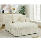 Chaise longue in velluto a coste beige da 121,4 cm con pouf