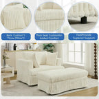 Chaise longue in velluto a coste beige da 121,4 cm con pouf