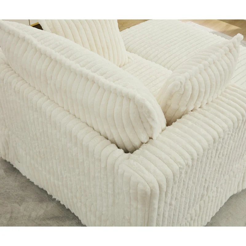 Chaise longue in velluto a coste beige da 121,4 cm con pouf