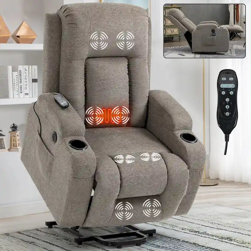 Poltrona Reclinabile Power Lift con Massaggio, Calore, Porte USB e Portabicchieri