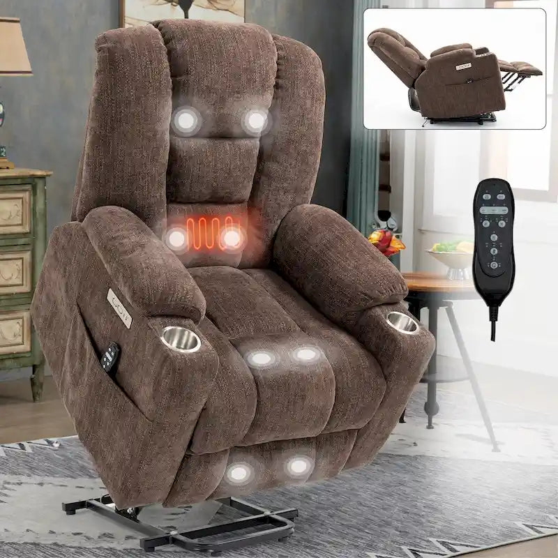 Poltrona Reclinabile Power Lift con Massaggio, Calore, Porte USB e Portabicchieri