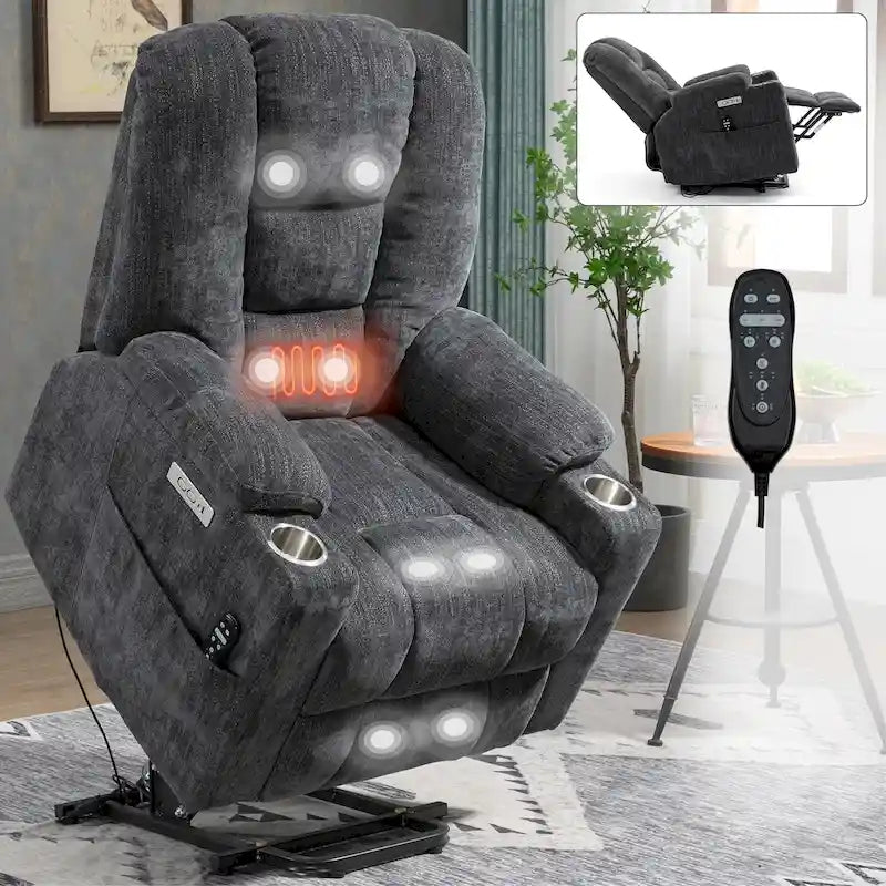 Poltrona Reclinabile Power Lift con Massaggio, Calore, Porte USB e Portabicchieri