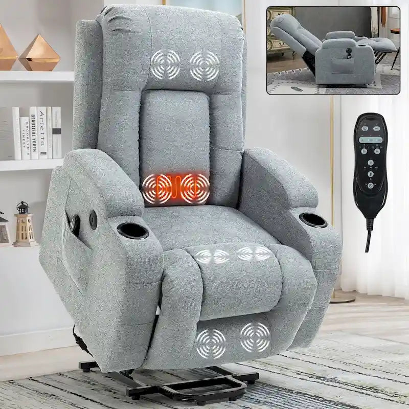 Poltrona Reclinabile Power Lift con Massaggio, Calore, Porte USB e Portabicchieri
