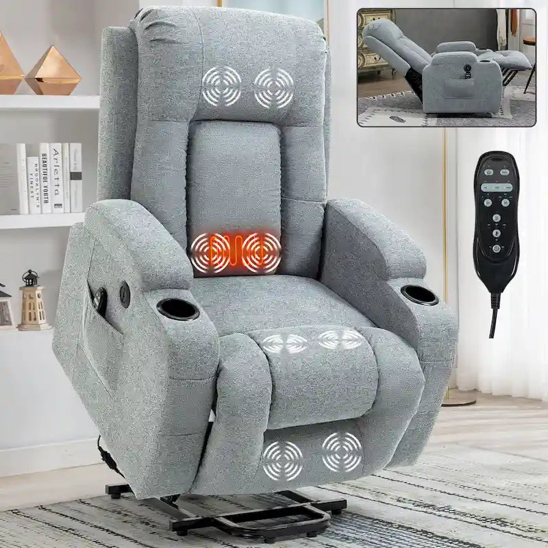 Poltrona Reclinabile Power Lift con Massaggio, Calore, Porte USB e Portabicchieri