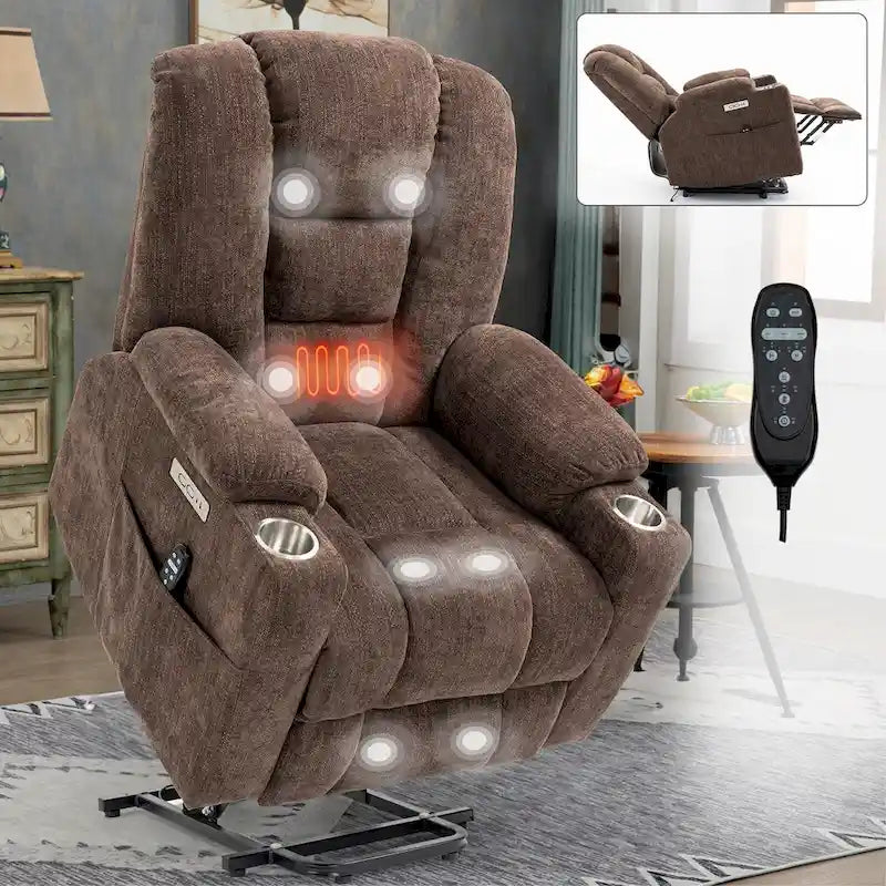 Poltrona Reclinabile Power Lift con Massaggio, Calore, Porte USB e Portabicchieri