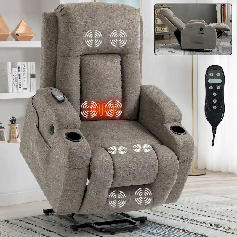 Poltrona Reclinabile Power Lift con Massaggio, Calore, Porte USB e Portabicchieri