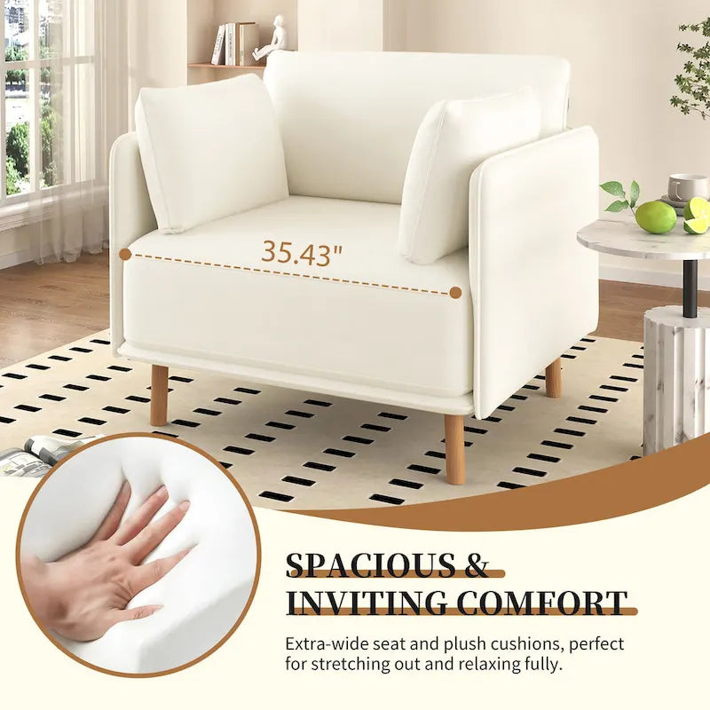 Poltroncina in tessuto con gambe in legno