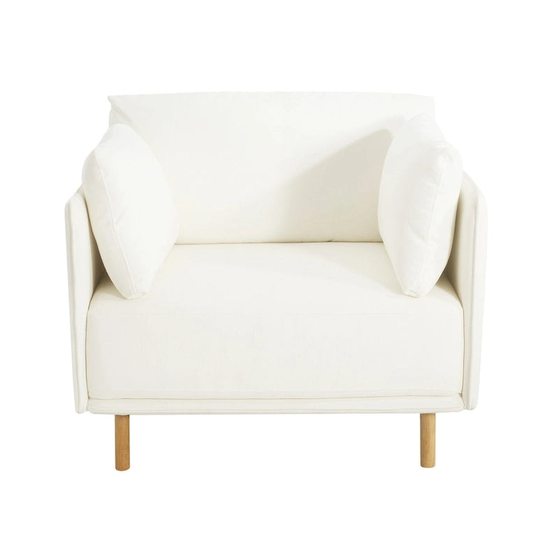 Poltroncina in tessuto con gambe in legno