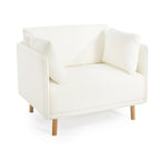 Poltroncina in tessuto con gambe in legno