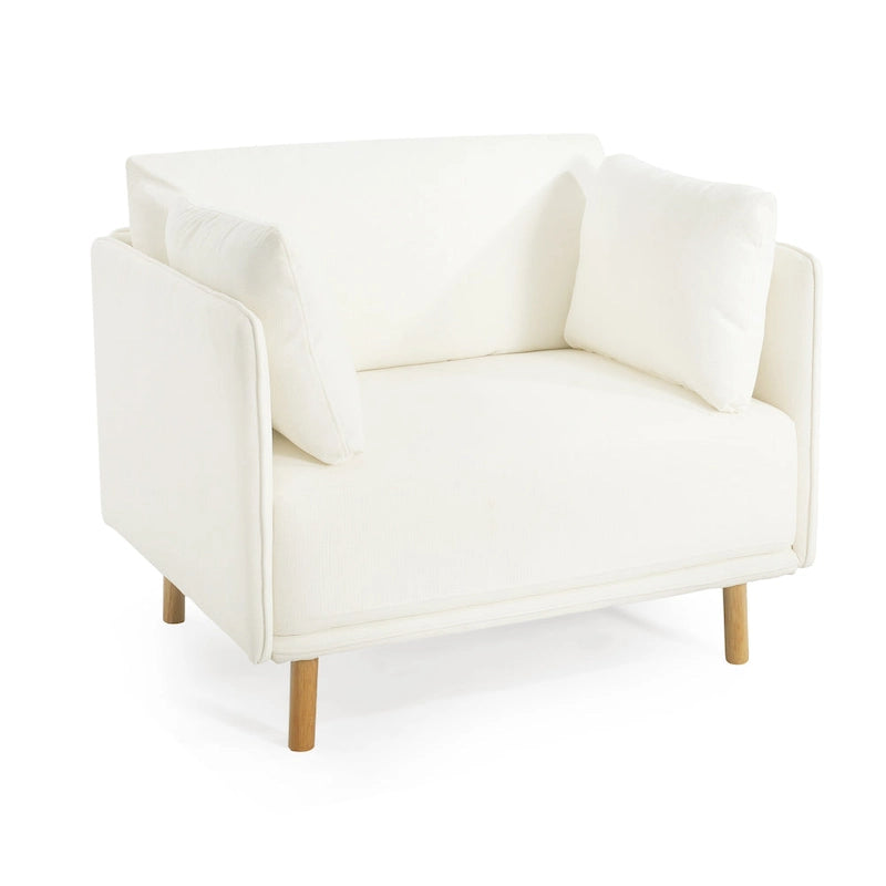 Poltroncina in tessuto con gambe in legno