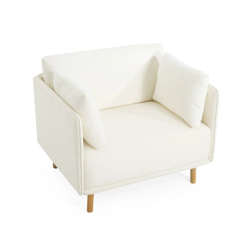 Poltroncina in tessuto con gambe in legno