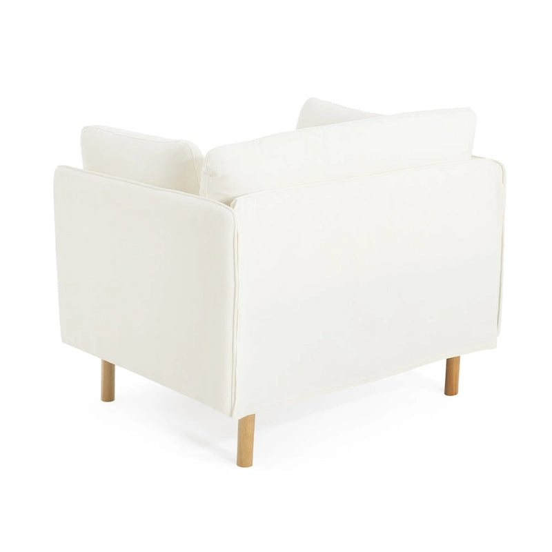 Poltroncina in tessuto con gambe in legno