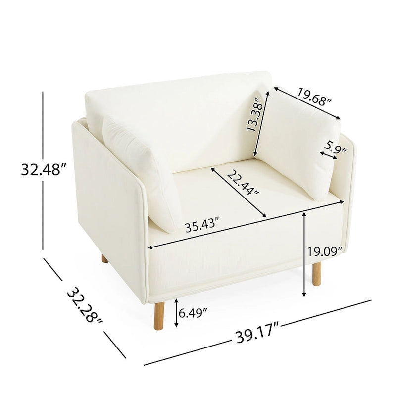 Poltroncina in tessuto con gambe in legno