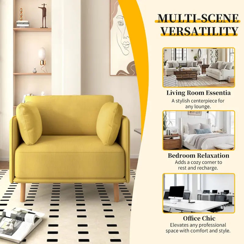 Poltroncina in tessuto con gambe in legno