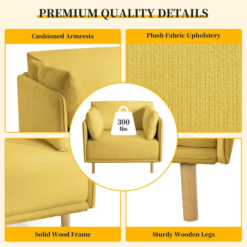 Poltroncina in tessuto con gambe in legno