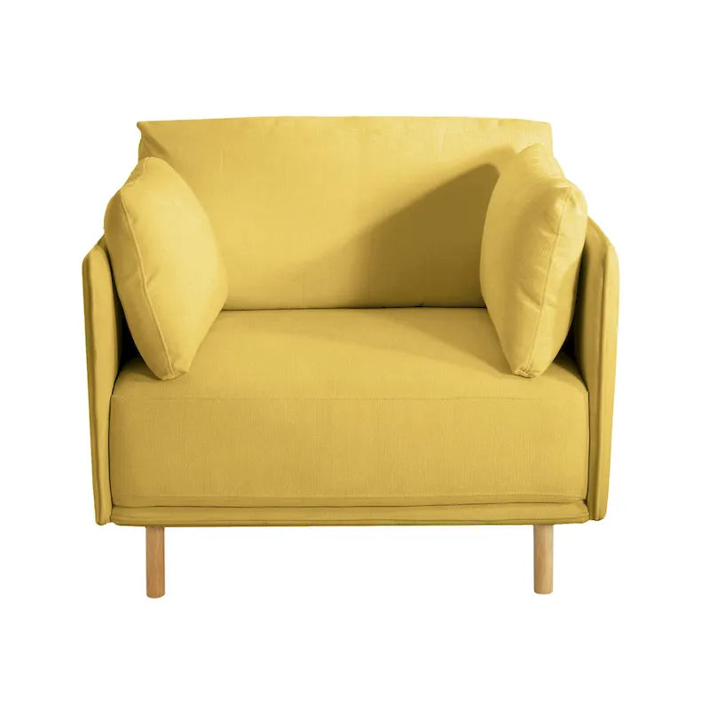 Poltroncina in tessuto con gambe in legno