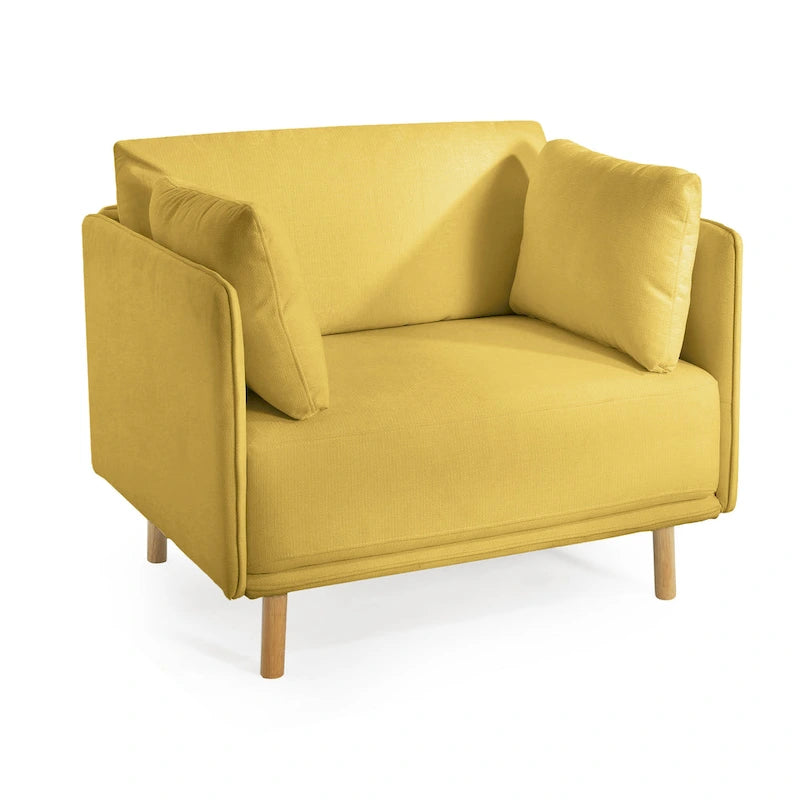 Poltroncina in tessuto con gambe in legno