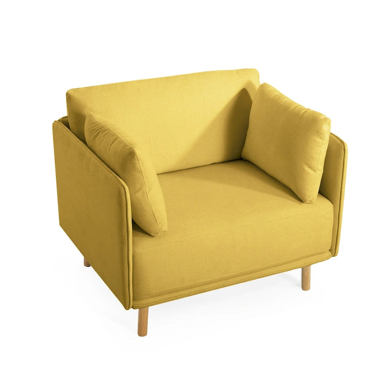 Poltroncina in tessuto con gambe in legno