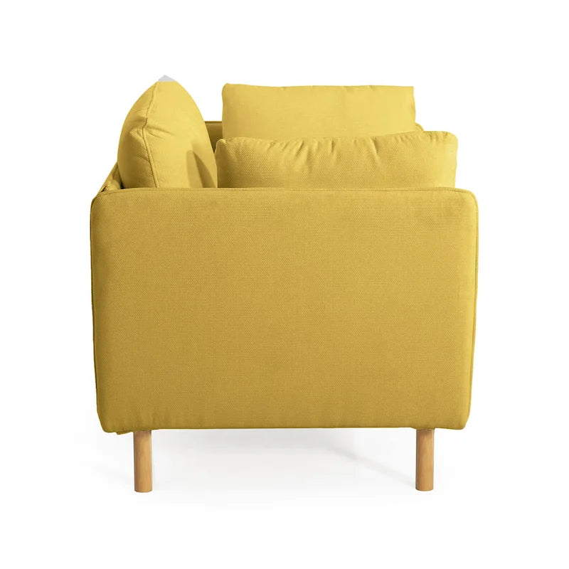 Poltroncina in tessuto con gambe in legno