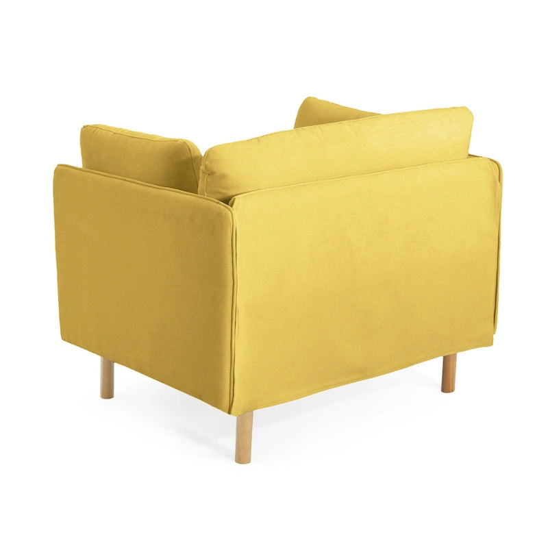Poltroncina in tessuto con gambe in legno