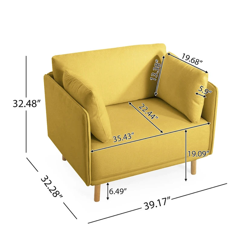 Poltroncina in tessuto con gambe in legno