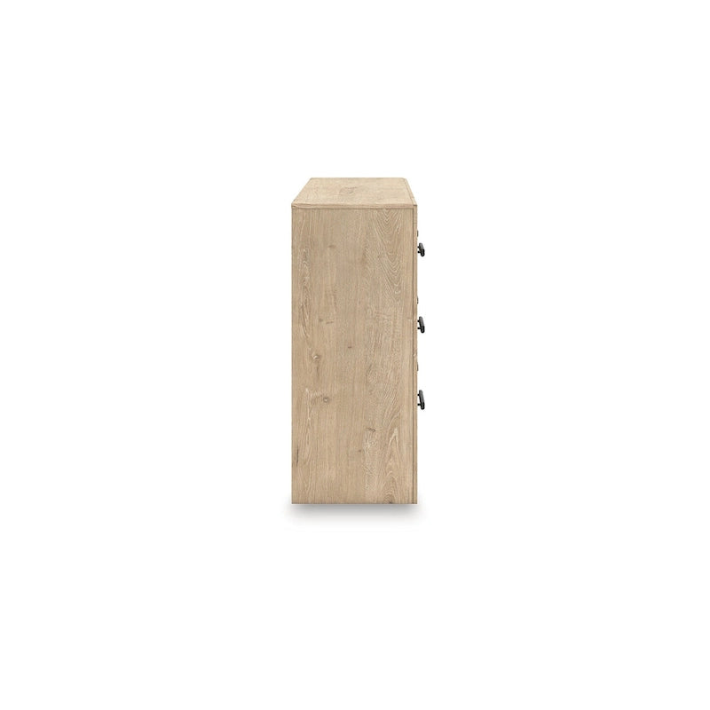Comò beige a 6 cassetti con maniglie nere