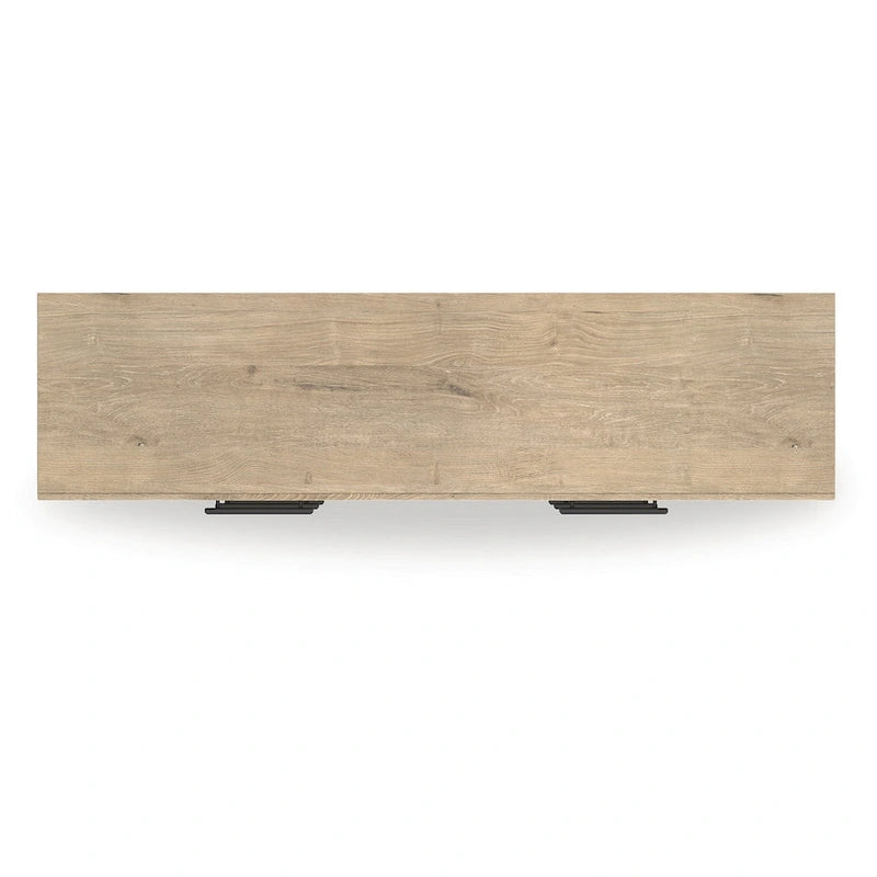 Comò beige a 6 cassetti con maniglie nere
