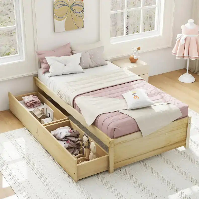 Letto singolo con cassetti contenitore e doghe di supporto