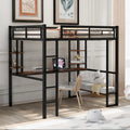 Letto a soppalco in metallo full size con scrivania e mensole – Nero
