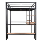 Letto a soppalco in metallo full size con scrivania e mensole – Nero