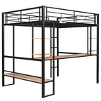 Letto a soppalco in metallo full size con scrivania e mensole – Nero