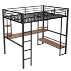 Letto a soppalco in metallo full size con scrivania e mensole – Nero
