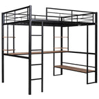 Letto a soppalco in metallo full size con scrivania e mensole – Nero