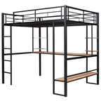 Letto a soppalco in metallo full size con scrivania e mensole – Nero