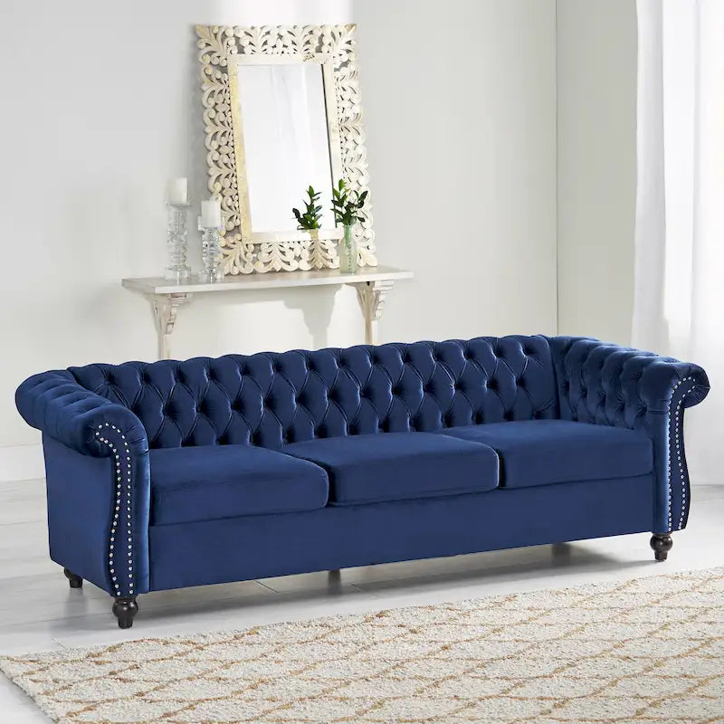 Divano a 3 posti Chesterfield con bottoni e borchie