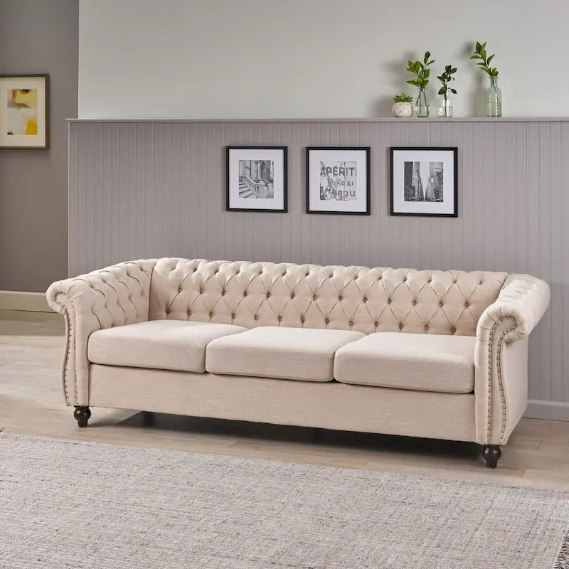 Divano a 3 posti Chesterfield con bottoni e borchie