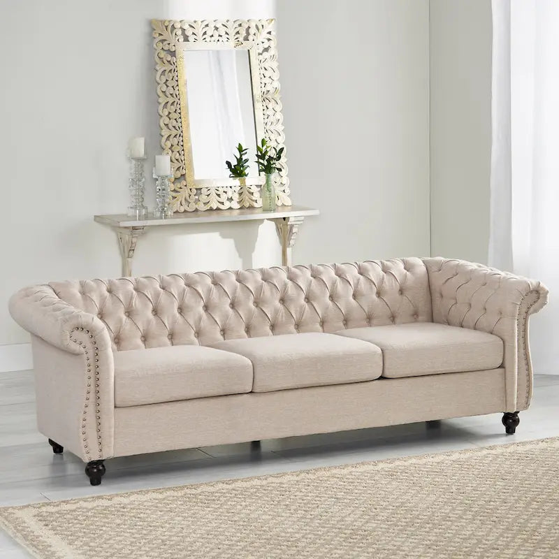 Divano a 3 posti Chesterfield con bottoni e borchie
