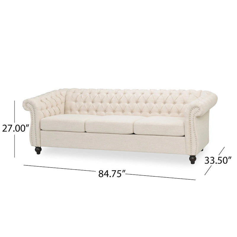 Divano a 3 posti Chesterfield con bottoni e borchie