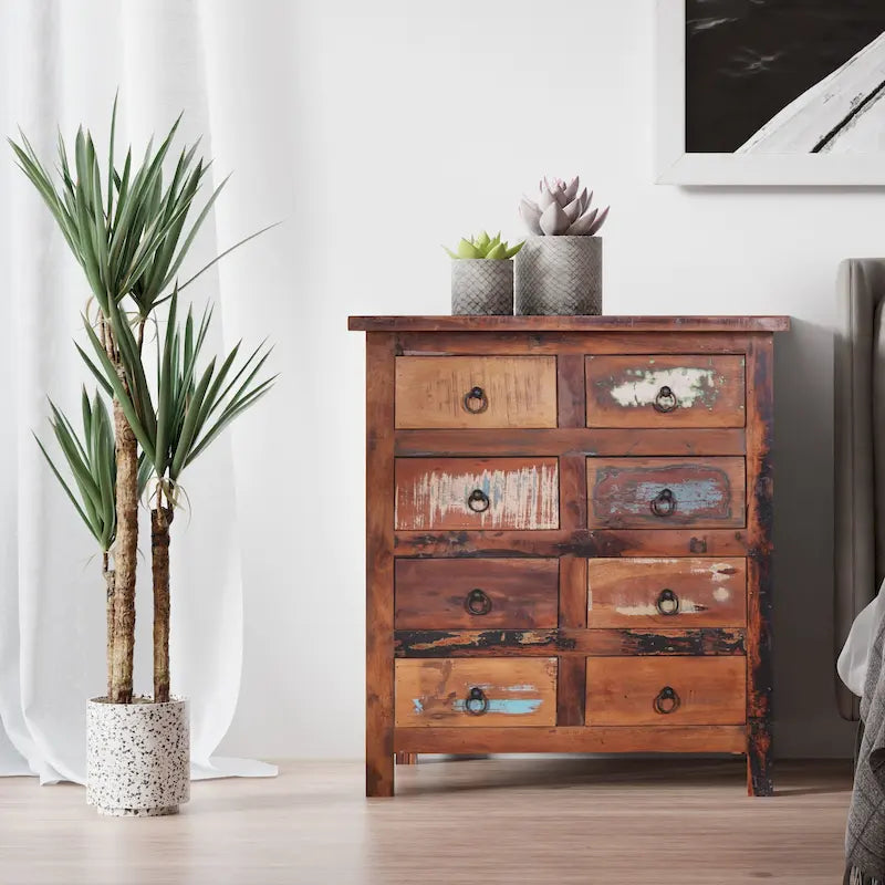 Comò da 81 cm in Legno Massello di Mango con 8 Cassetti