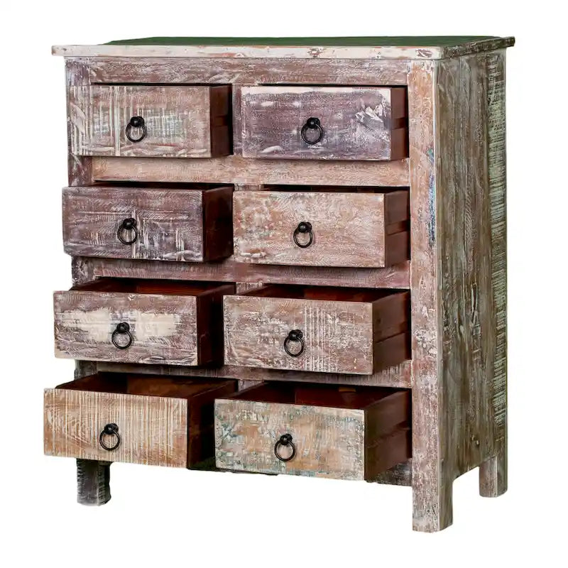 Comò da 81 cm in Legno Massello di Mango con 8 Cassetti