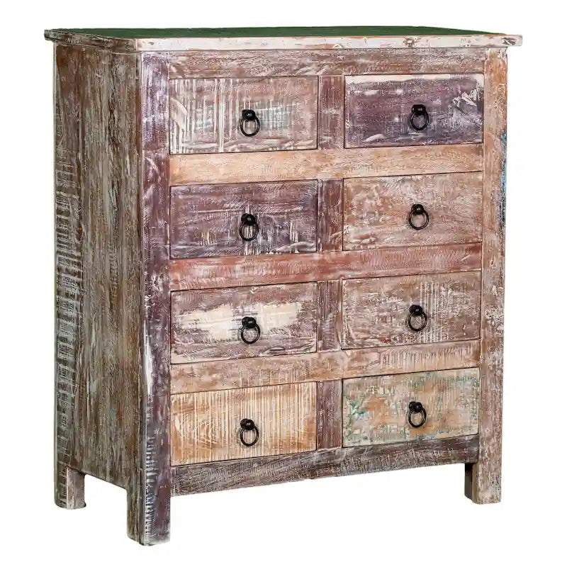 Comò da 81 cm in Legno Massello di Mango con 8 Cassetti
