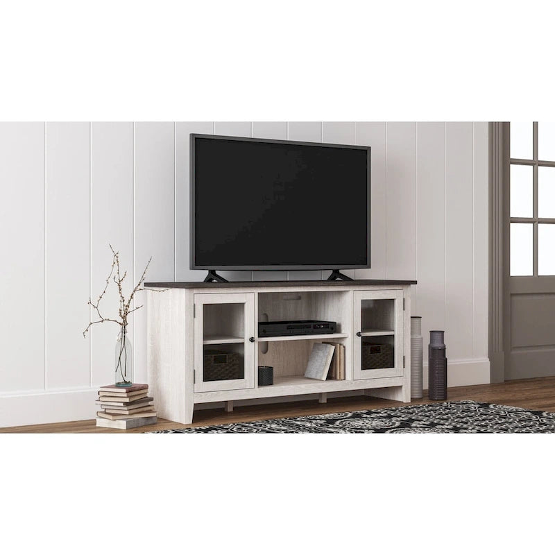 Mobile TV grande con opzione camino, bicolore bianco/marrone